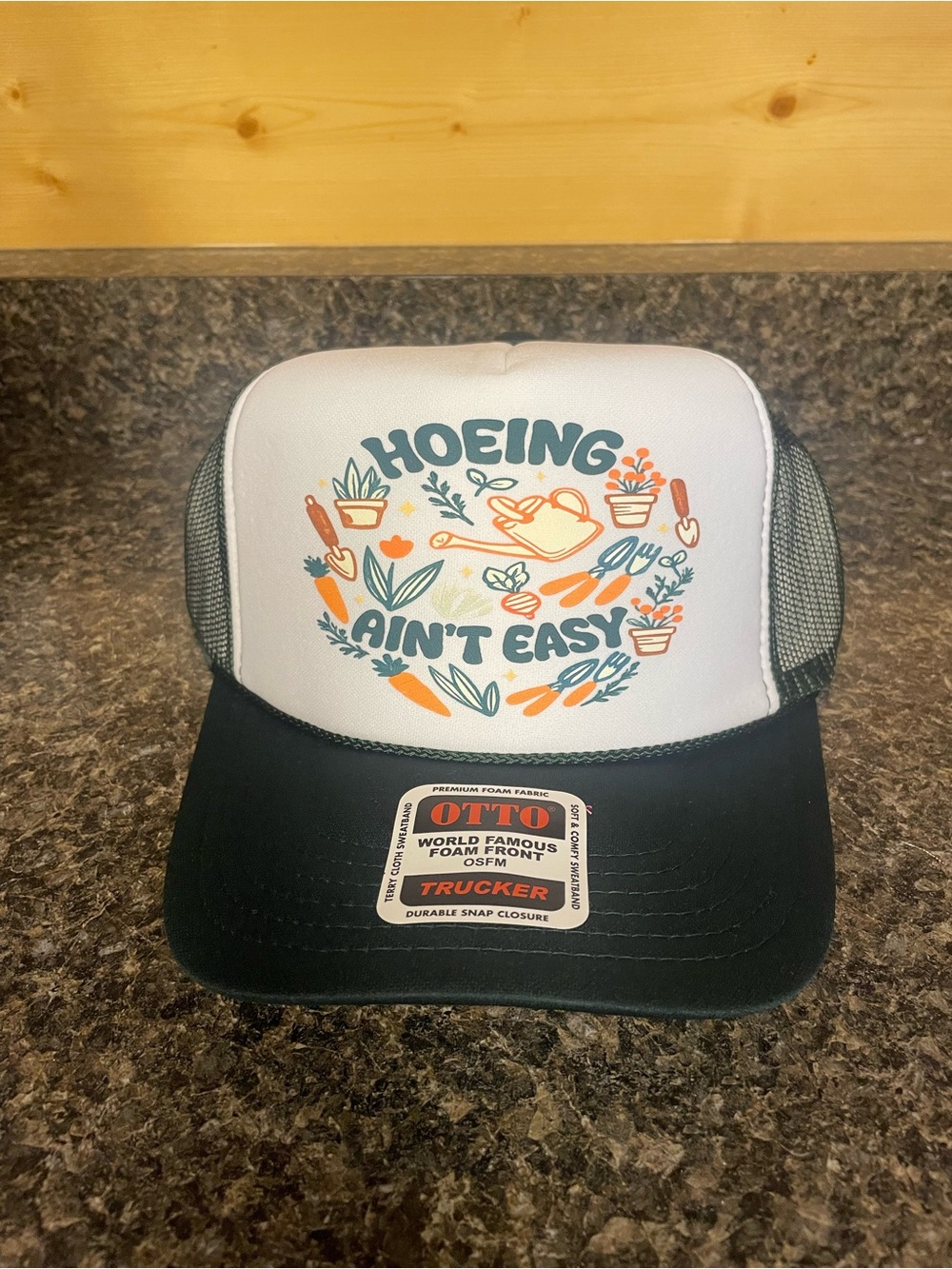 OTTO Green, White and Orange 'Hoeing Ain't Easy' Trucker Hat